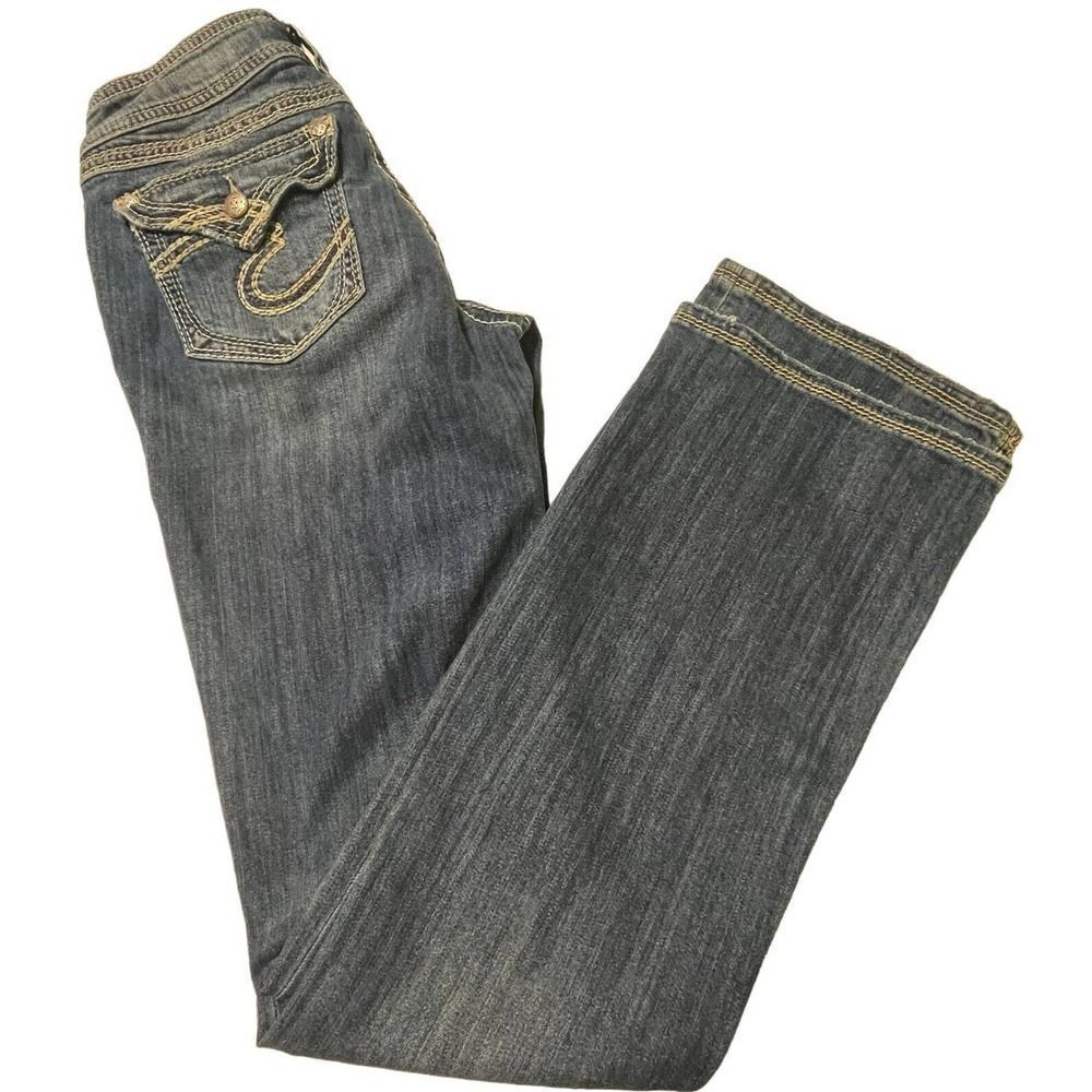 Silver Suki Surplus Women's Jeans Sz W27/L34 Back Flap Pockets Thick‎ Thr…